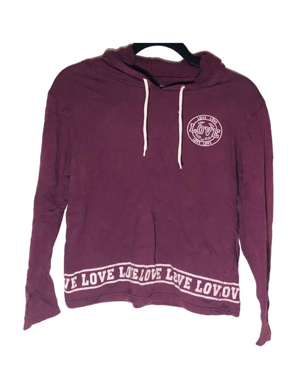 On Fire hooded sweater with drawstrings maroon 100% cotton size medium READ